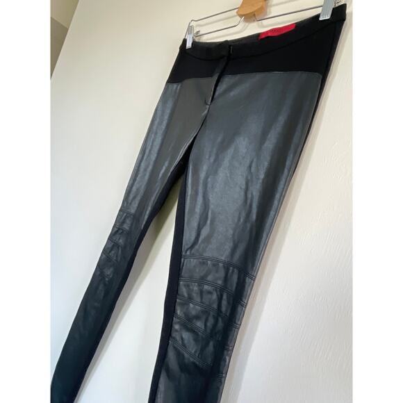 HUGO BOSS black vegan faux leather knit slim paneled moto leggings pants - Picture 2 of 7
